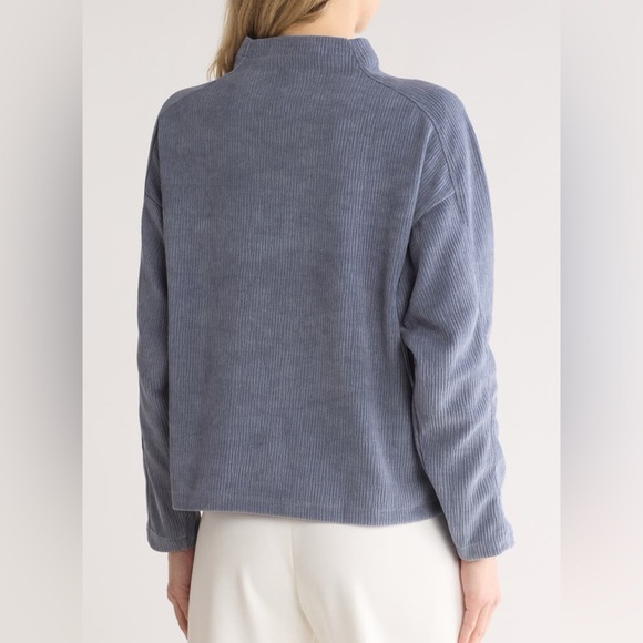 Madewell Jacquard Textured Stripe Funnel Neck Top in Teapot Blue - NWOT - Medium - Picture 2 of 8